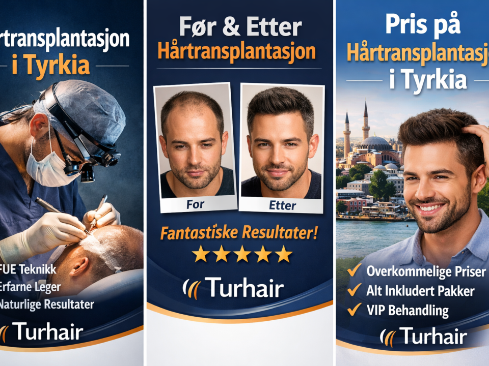 Hårtransplantasjon i Tyrkia før og etter resultater Turhair klinikk legeutført behandling naturlig hårfeste og rimelige priser